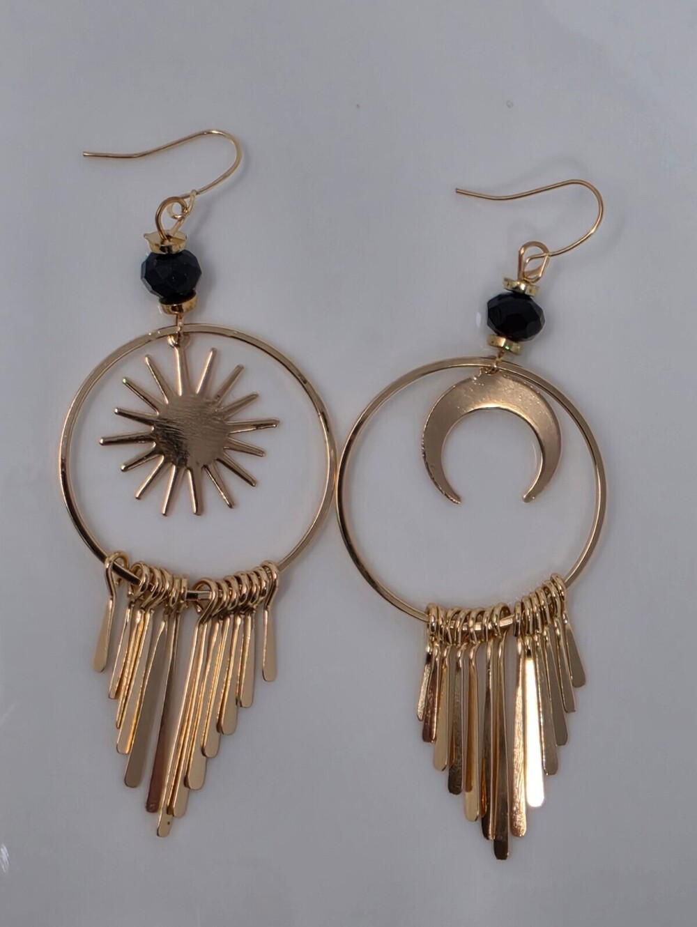 Day & Night Gold Sun Moon Star Dangle Earrings